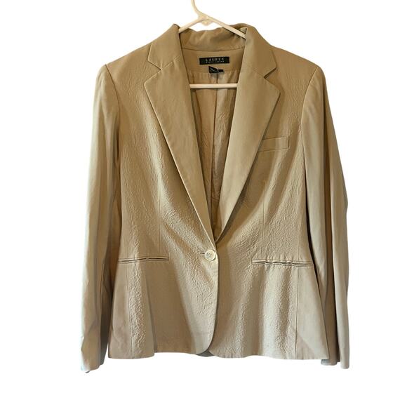 Women's Lauren Ralph Lauren Green Label Tan Textured Front Blazer Jacket Size 4 - Picture 1 of 4